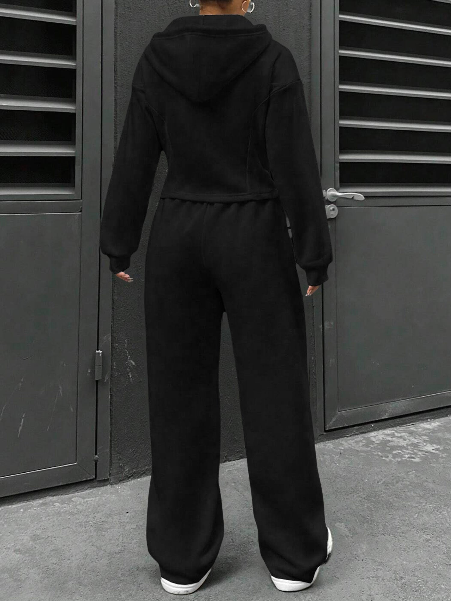 2 Pieces Hooded Zipper Jacket & Elastic Waist Sweatpants Set