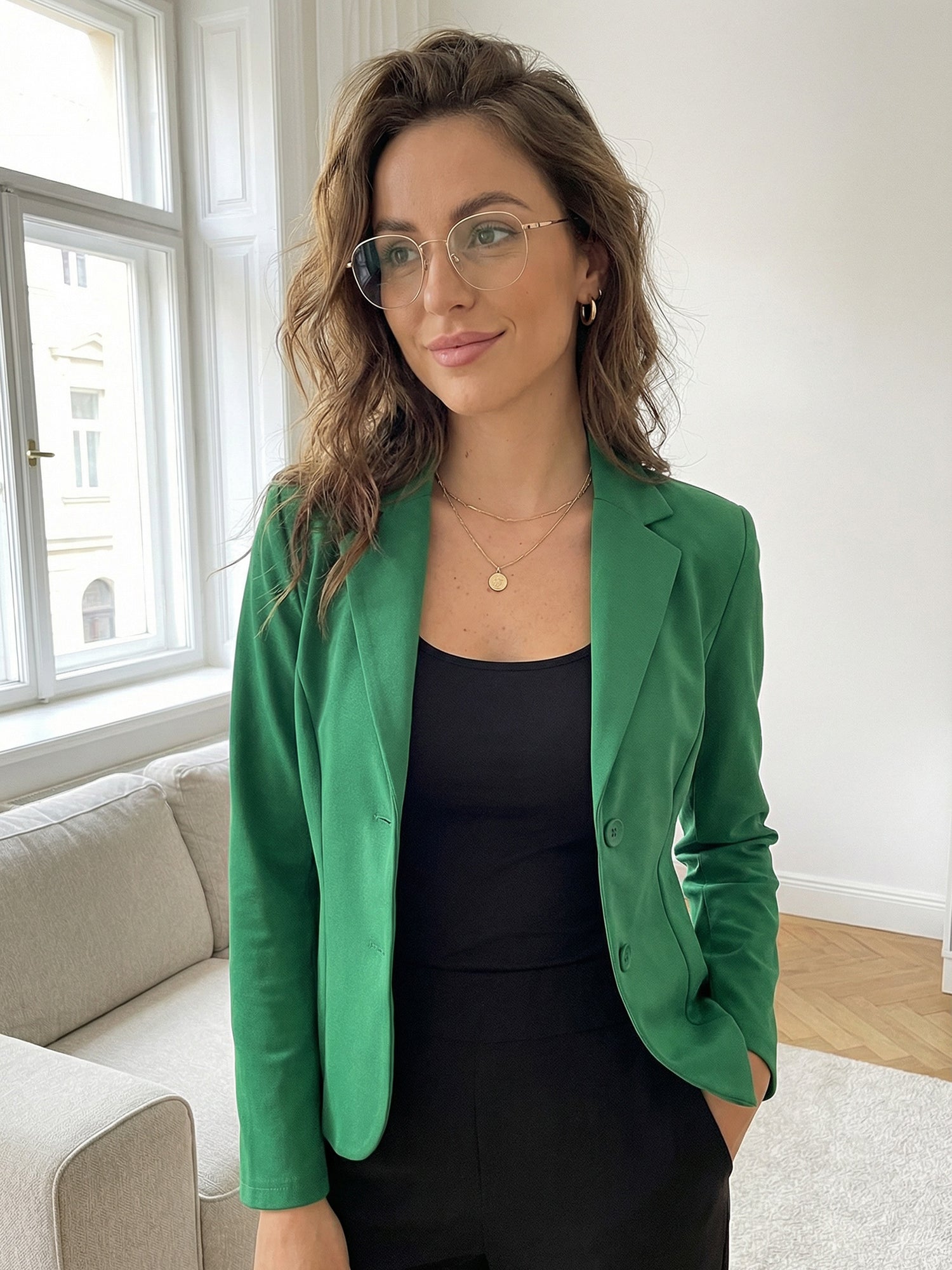 Notched Lapel Collar Stretch Work Office Workwear Jacket Blazer