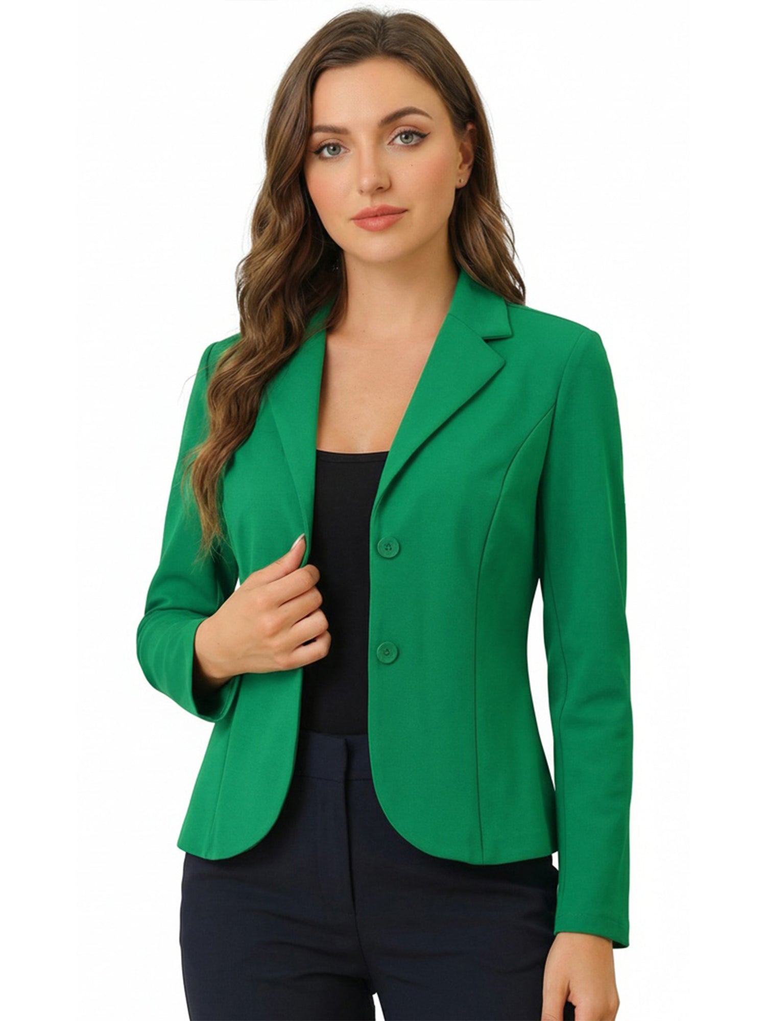 Notched Lapel Collar Stretch Work Office Workwear Jacket Blazer