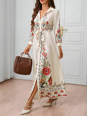 Floral Print Long Sleeve Maxi Casual Shirt Dress