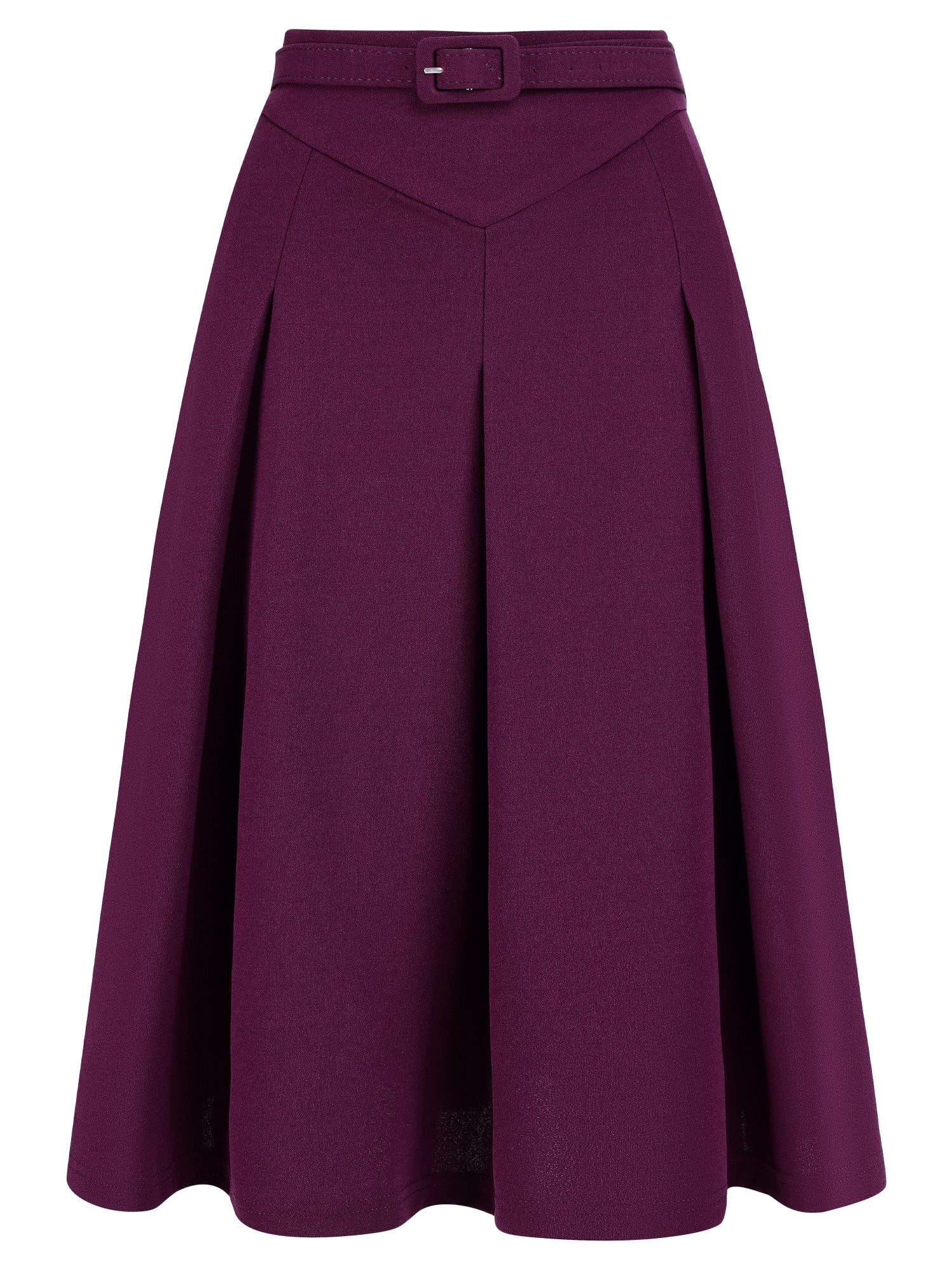 Women's A-Line Belted Waist Casual Midi Flare Pleated Skirt