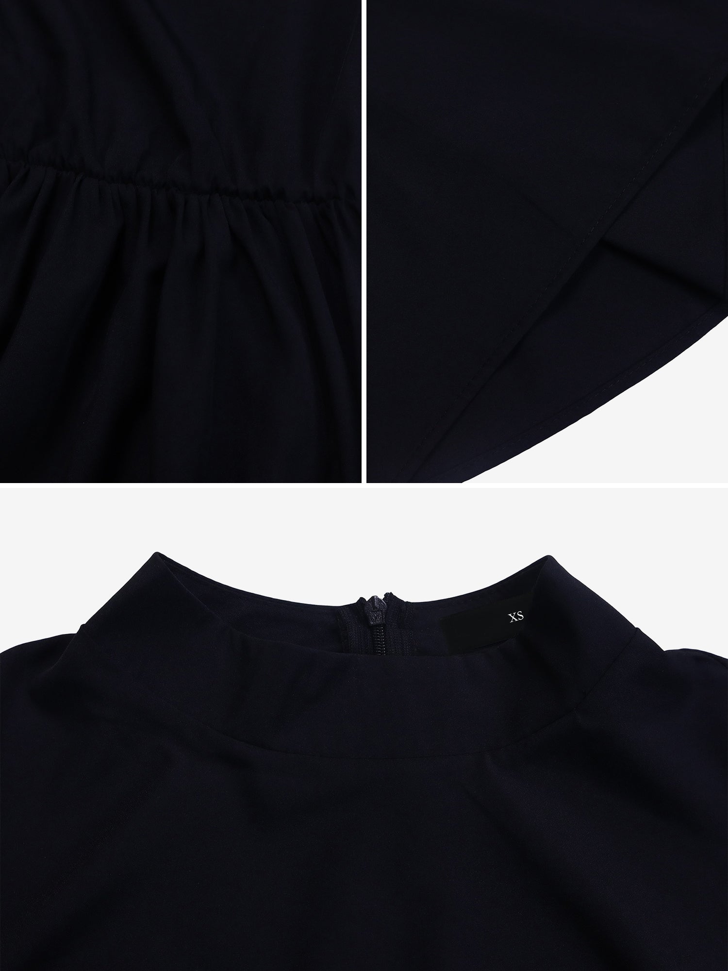 Mock Neck Puff Long Sleeves Belted A-Line Midi Dress