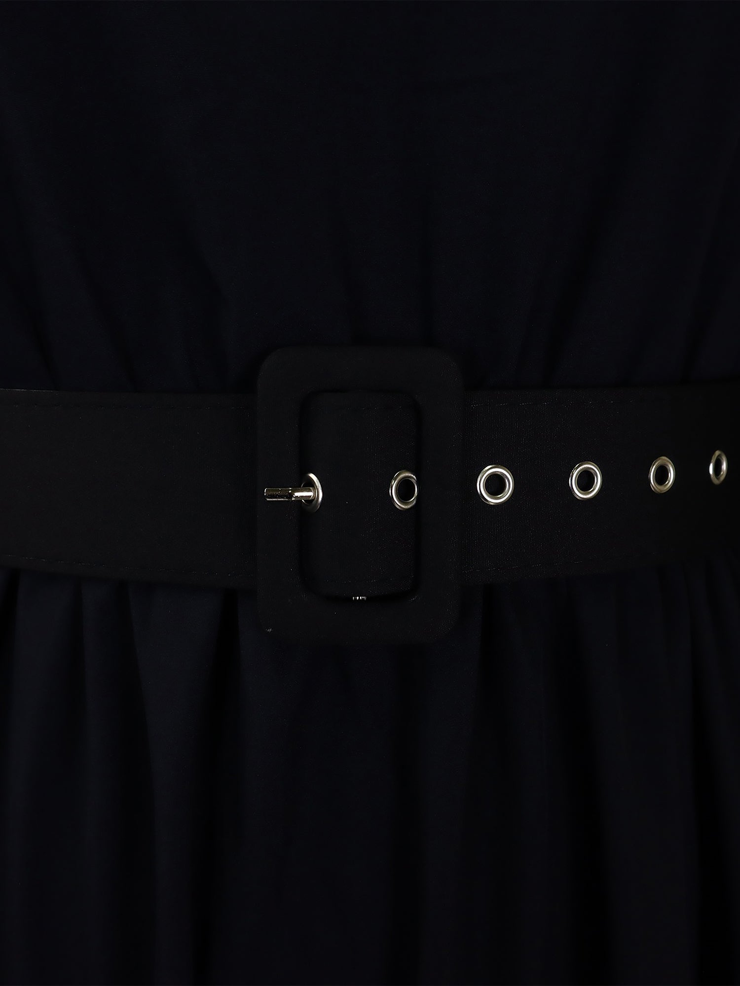 Mock Neck Puff Long Sleeves Belted A-Line Midi Dress