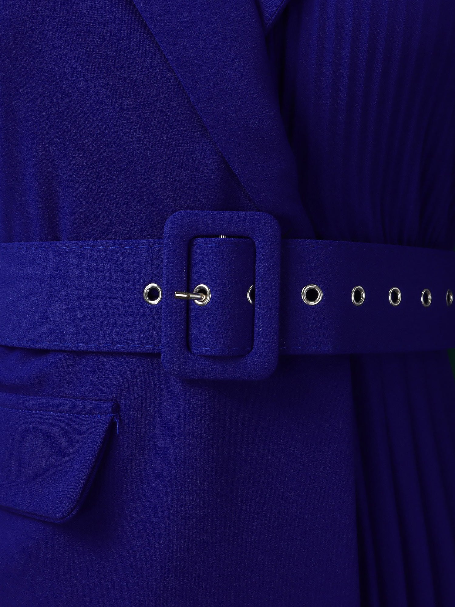 Notched Lapel 3/4 Sleeves Belted Pleated Midi Work Dress