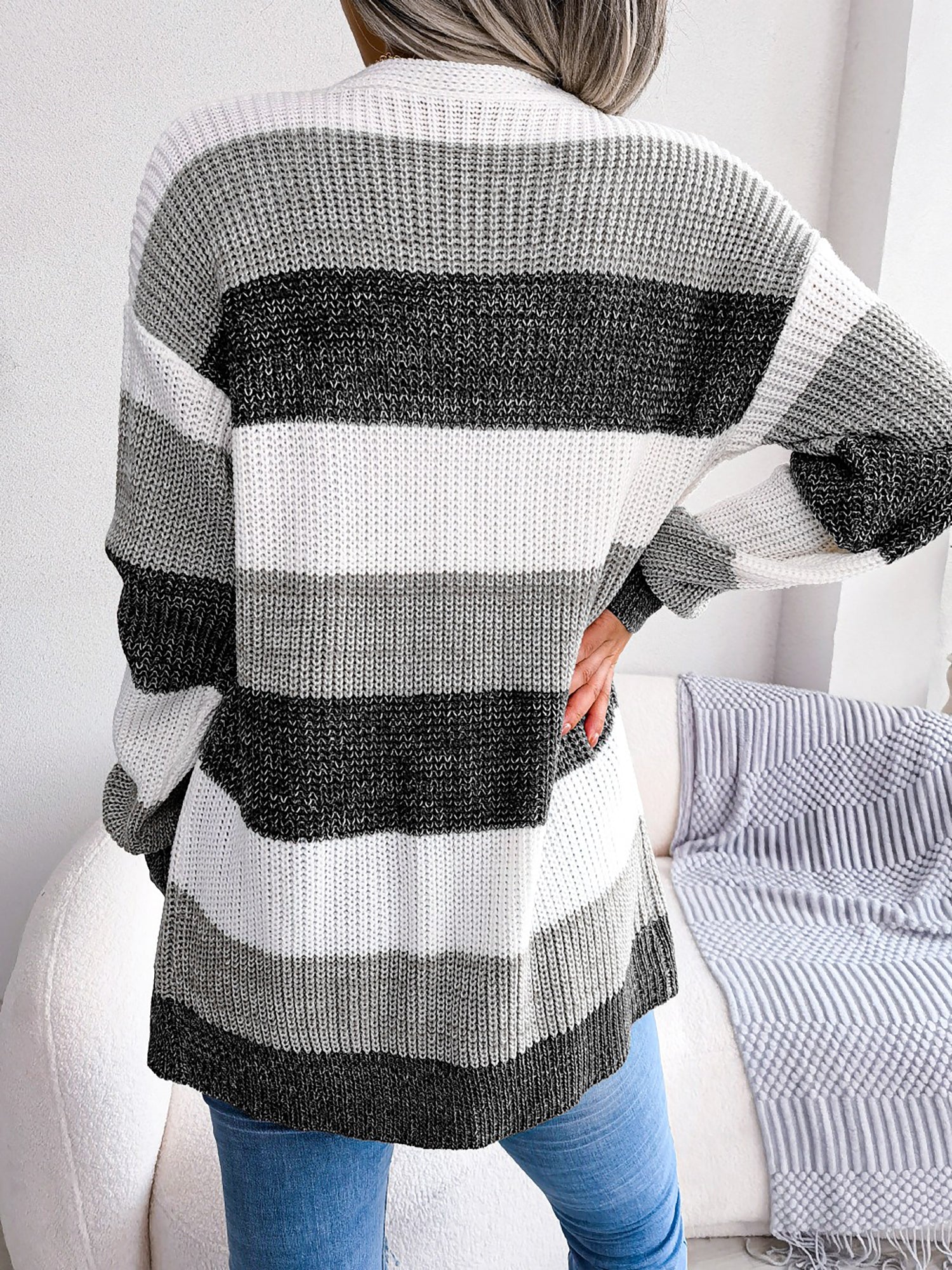 Colorblock Striped Long Sleeve Casual Cardigan