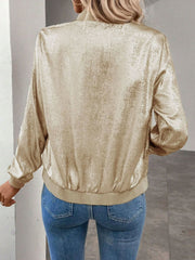 Solid Color Zipper Casual Bomber Jacket