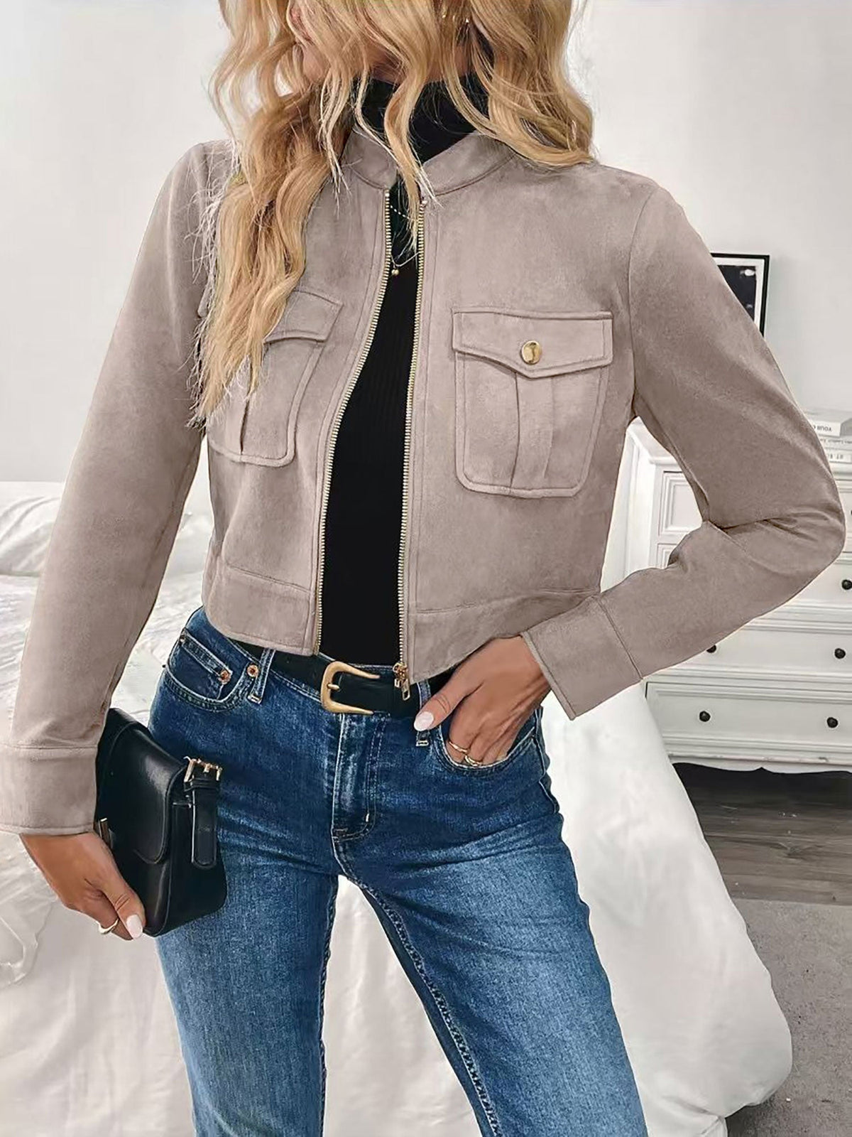 Zipper Cargo Long Sleeves Cropped Jacket
