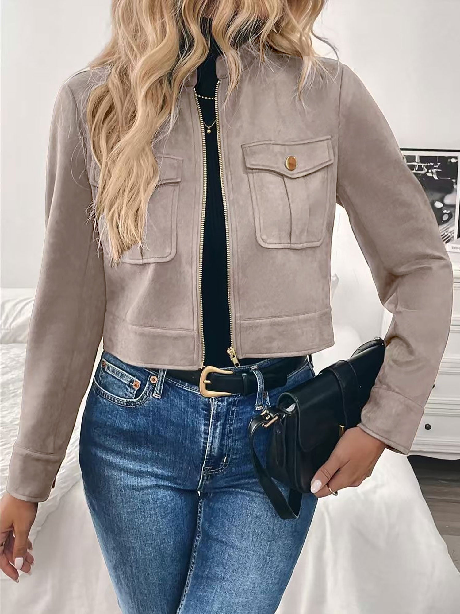 Zipper Cargo Long Sleeves Cropped Jacket
