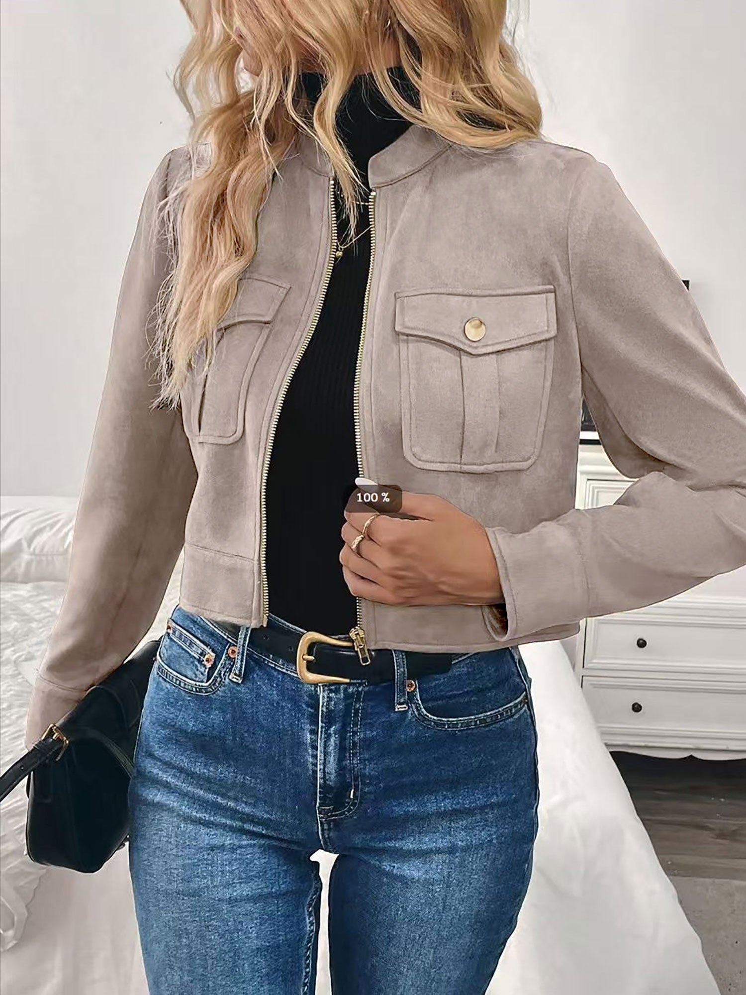 Zipper Cargo Long Sleeves Cropped Jacket