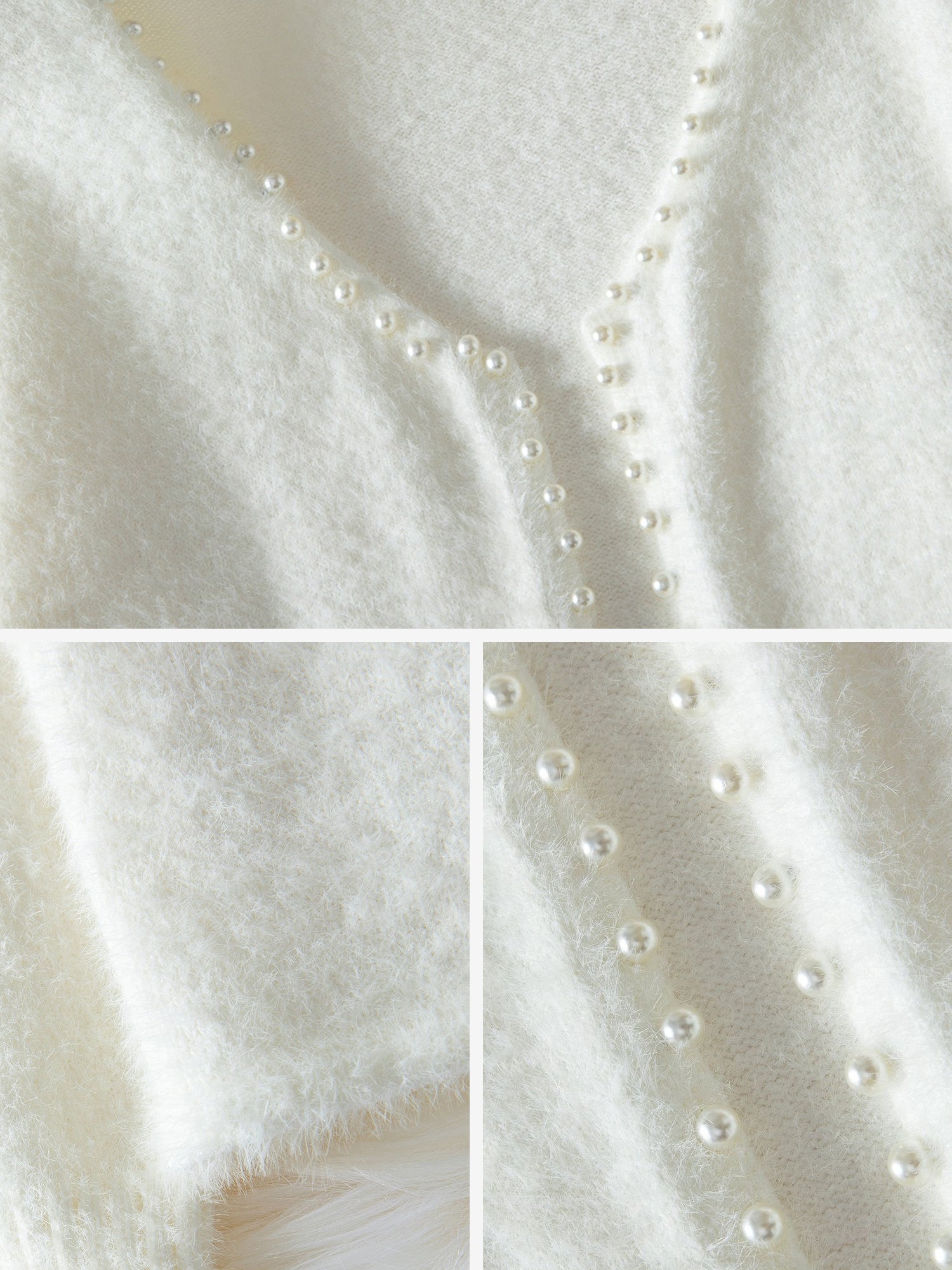Solid Color Faux Pearl Decor Long Sleeves Cardigan