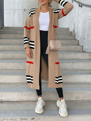Loose Fit Long Sleeve Striped Knit Cardigan