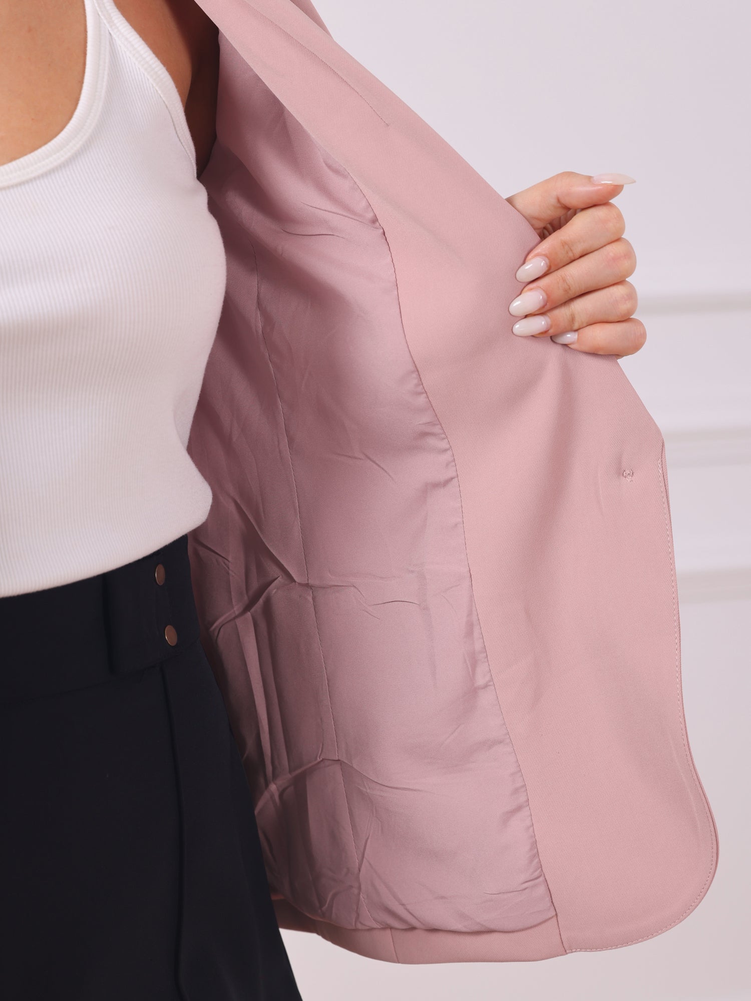 Shawl Lapel Ruched 3/4 Sleeves Pocketed Single Button Office Blazer