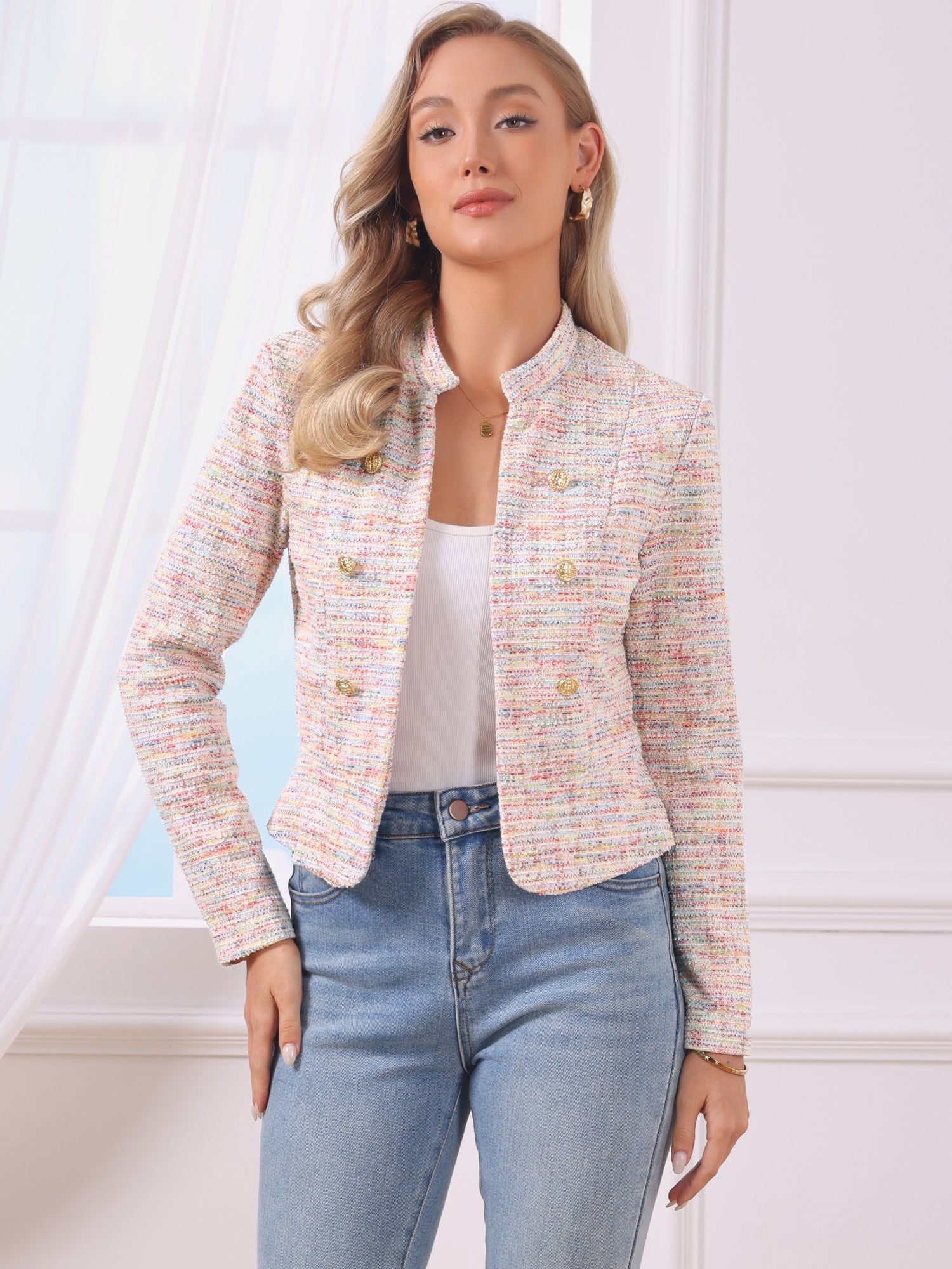 Vintage Tweed Plaid Slim Fit Work Office Cropped Jacket