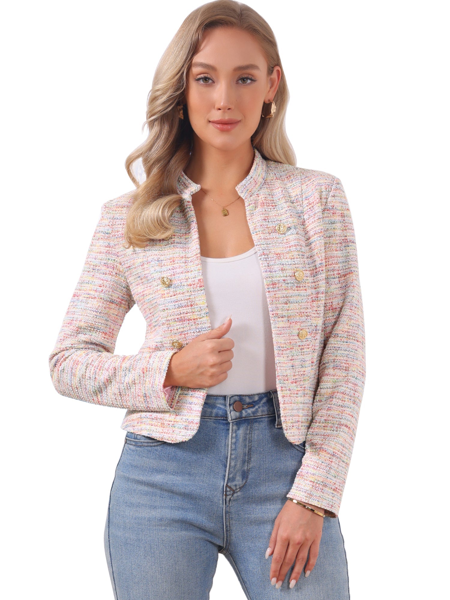 Vintage Tweed Plaid Slim Fit Work Office Cropped Jacket
