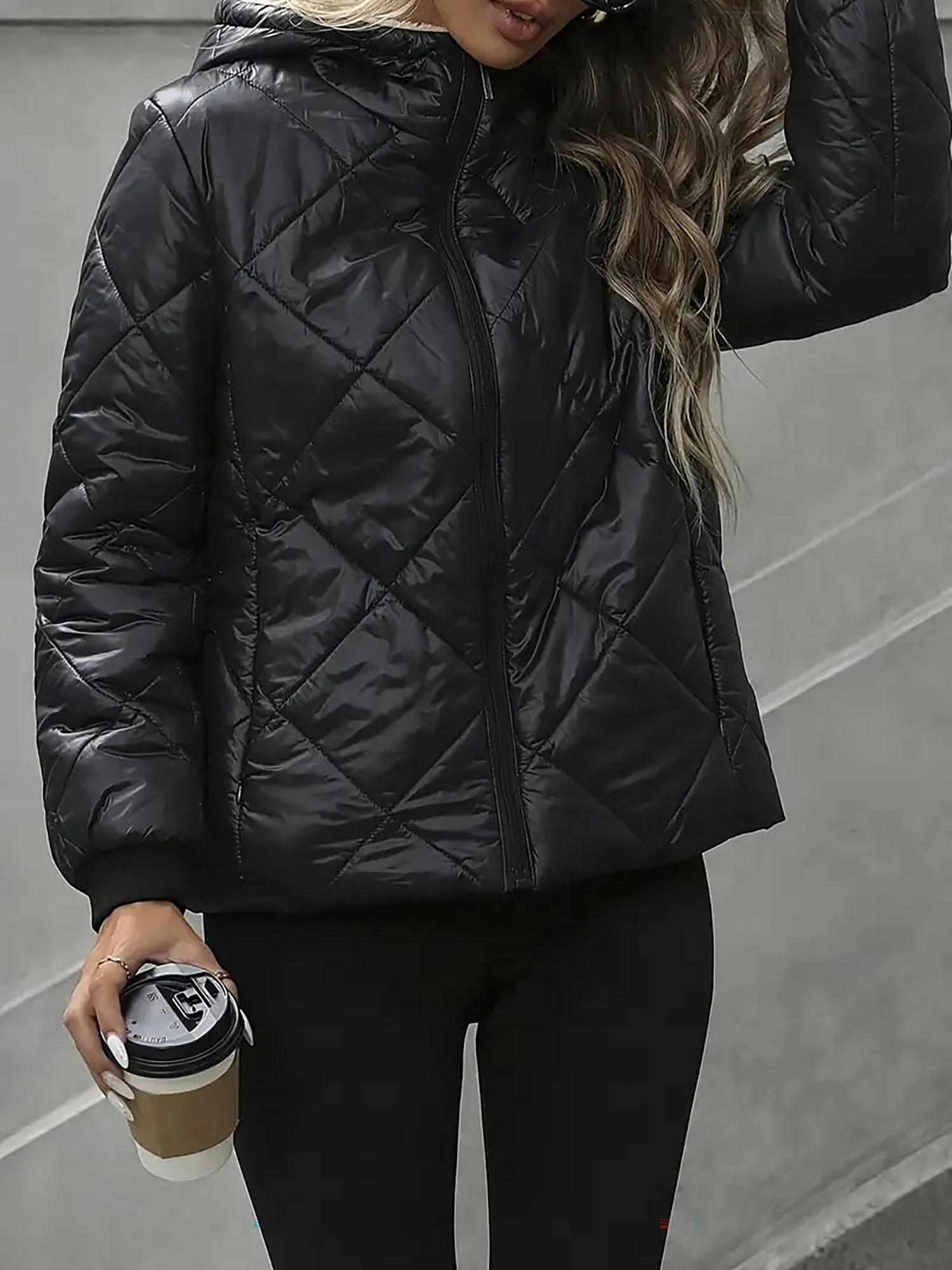 Fleece Lined Hooded Zip-Up Long Sleeves Padded Jacket