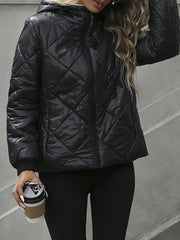 Fleece Lined Hooded Zip-Up Long Sleeves Padded Jacket
