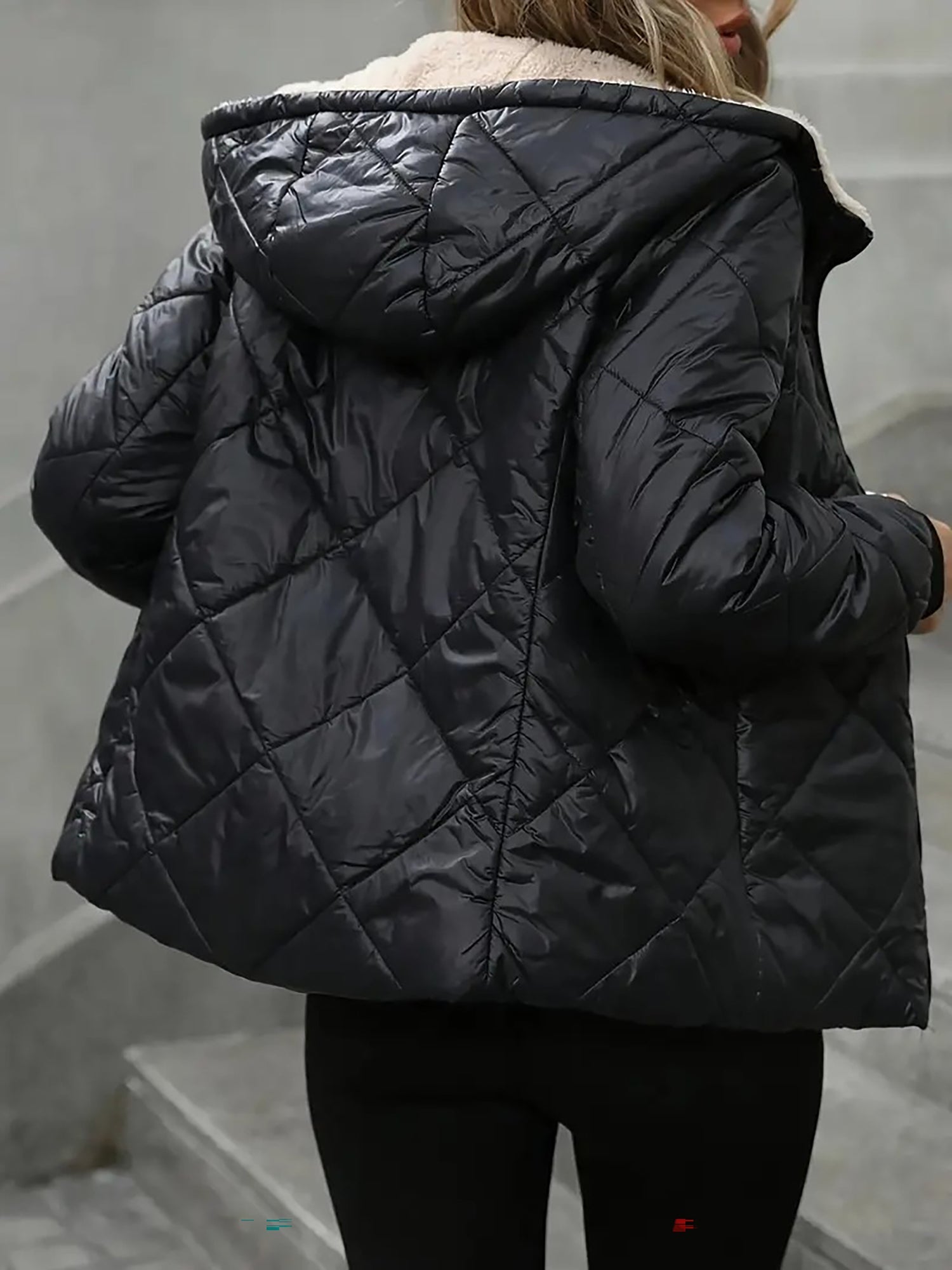 Fleece Lined Hooded Zip-Up Long Sleeves Padded Jacket