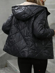 Fleece Lined Hooded Zip-Up Long Sleeves Padded Jacket