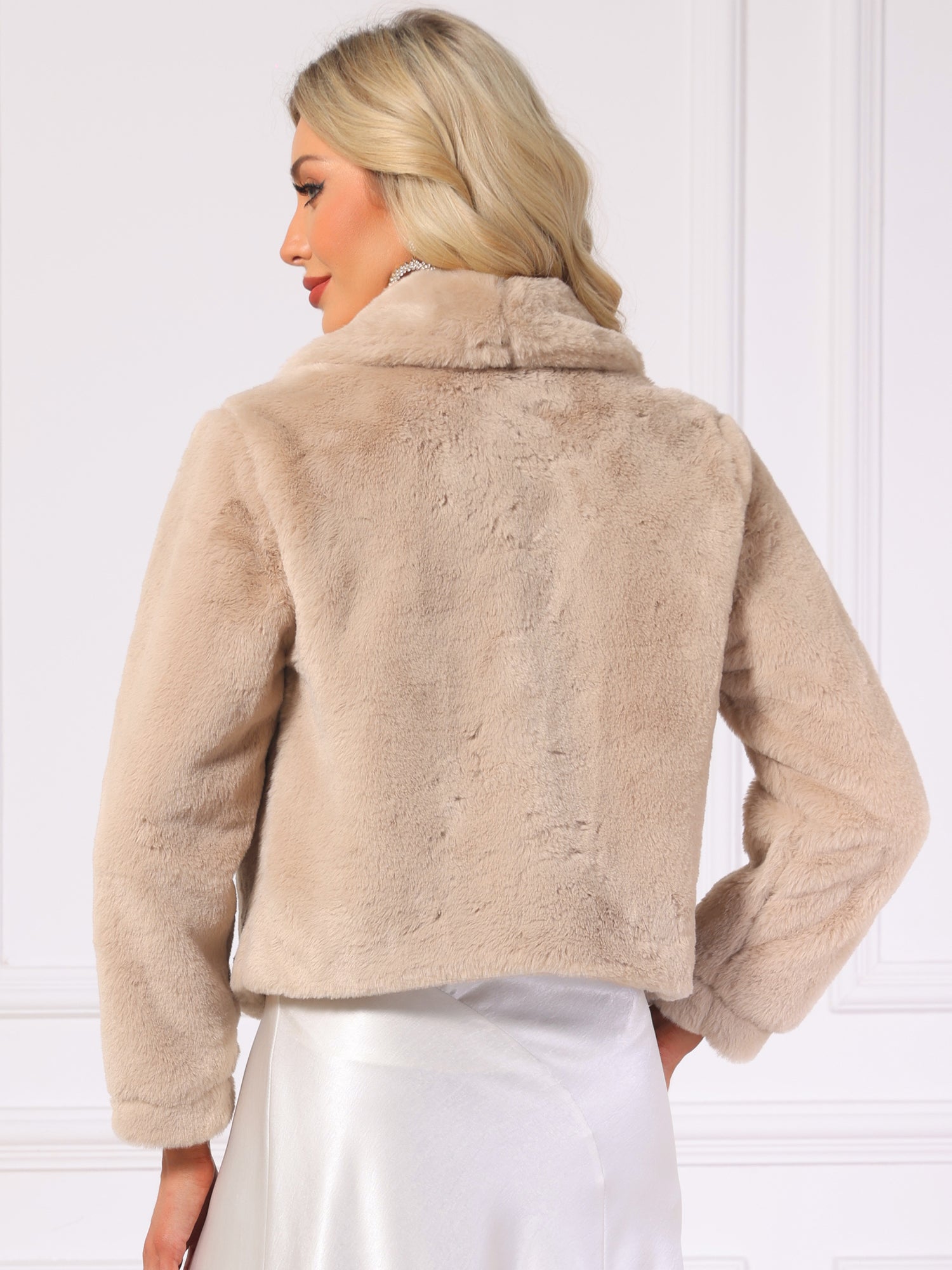 Winter Cropped Jacket Lapel Long Sleeve Faux Fur Fluffy Coat