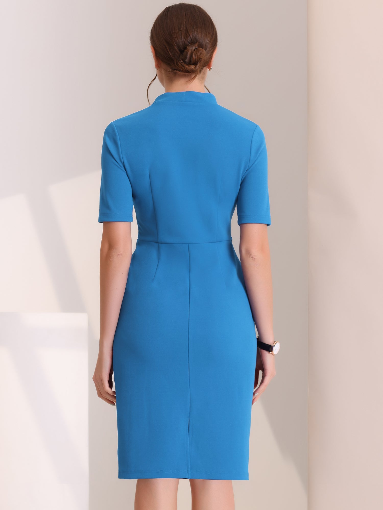 Formal Pencil V Neck Short Sleeve Office Bodycon Sheath Dress