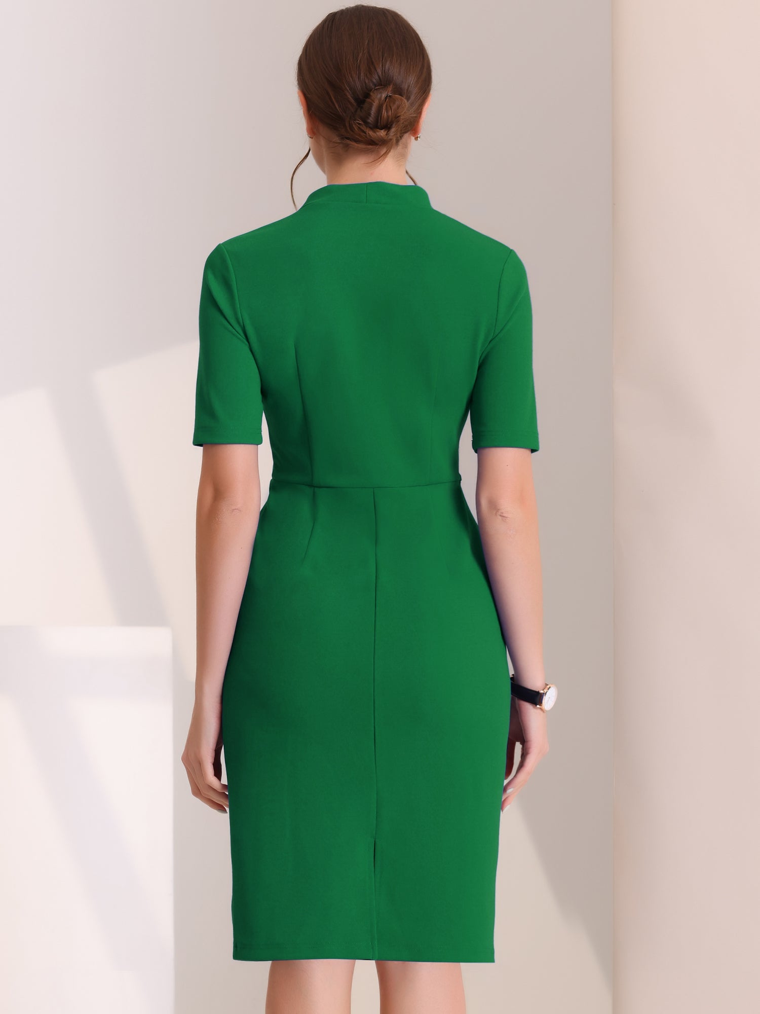 Formal Pencil V Neck Short Sleeve Office Bodycon Sheath Dress
