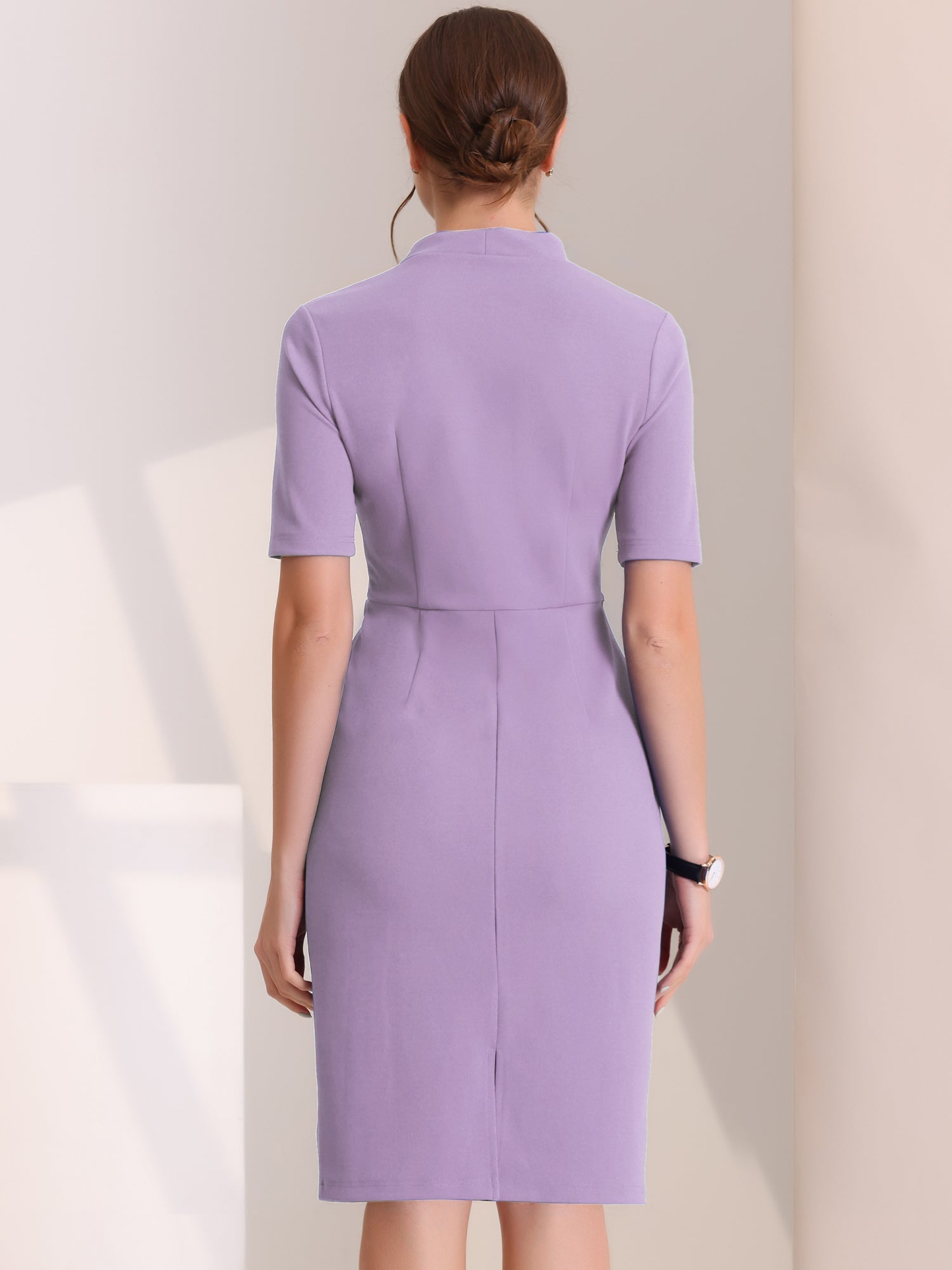 Formal Pencil V Neck Short Sleeve Office Bodycon Sheath Dress