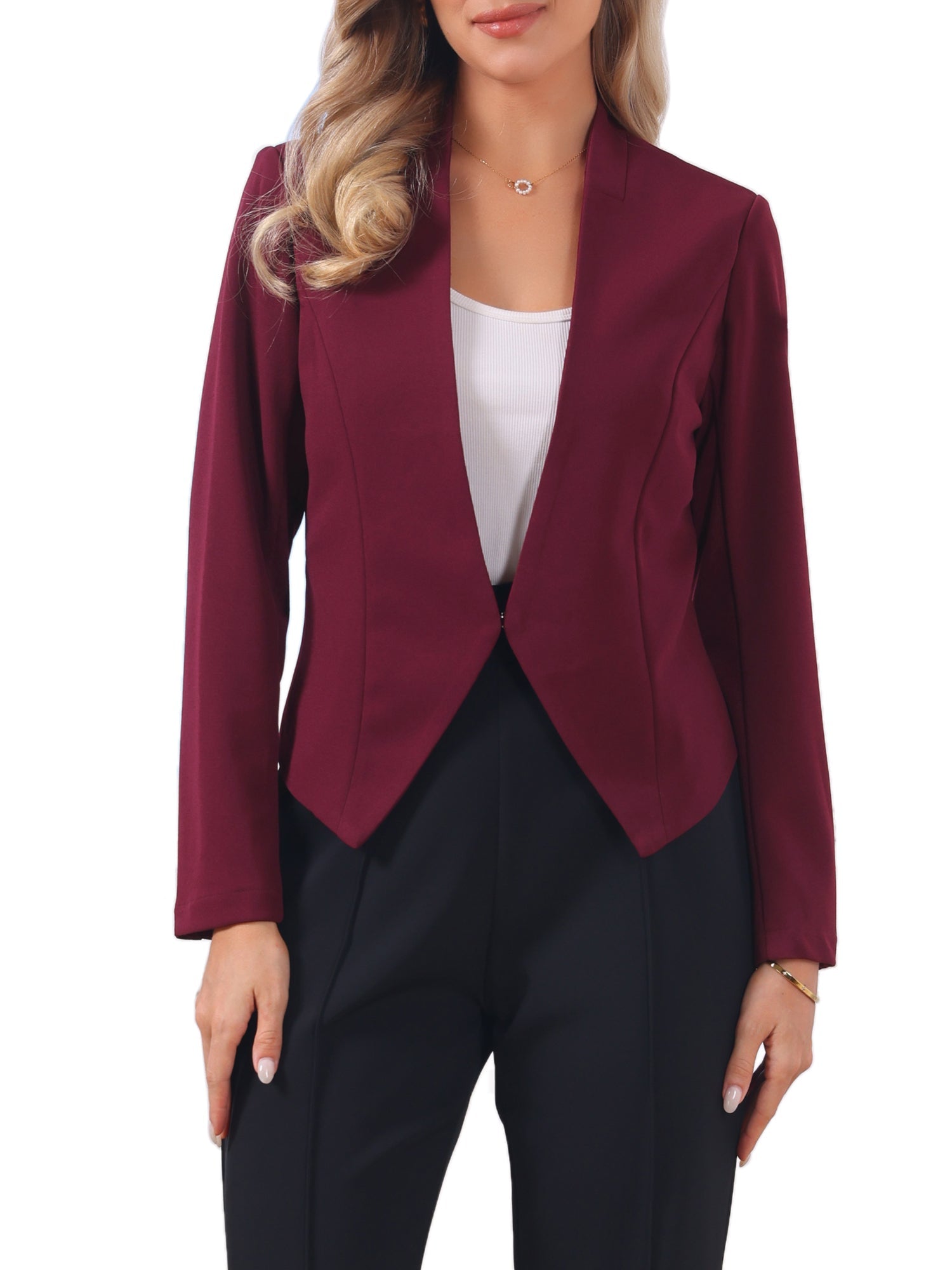 Collarless Solid Color Cropped Office Blazer Jacket