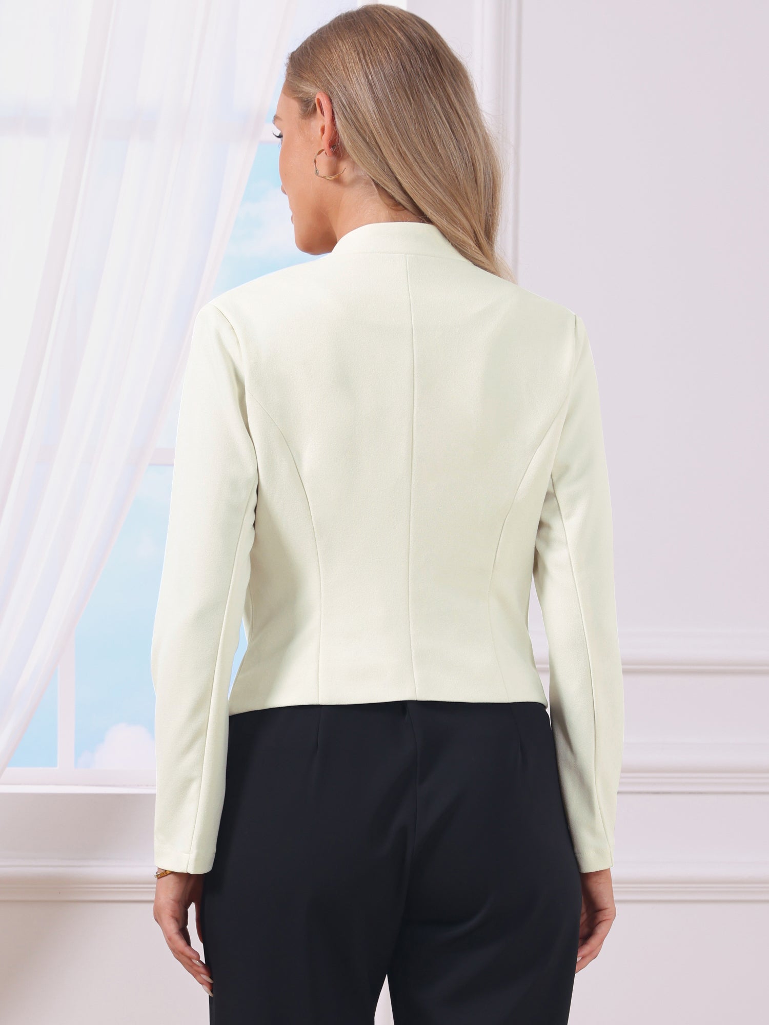 Collarless Solid Color Cropped Office Blazer Jacket