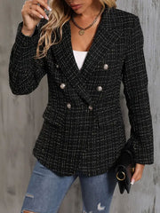 Notched Lapel Double Breasted Tweed Blazer