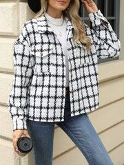 Lapel Plaid Long Sleeves Loose Fit Jacket