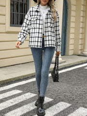 Lapel Plaid Long Sleeves Loose Fit Jacket