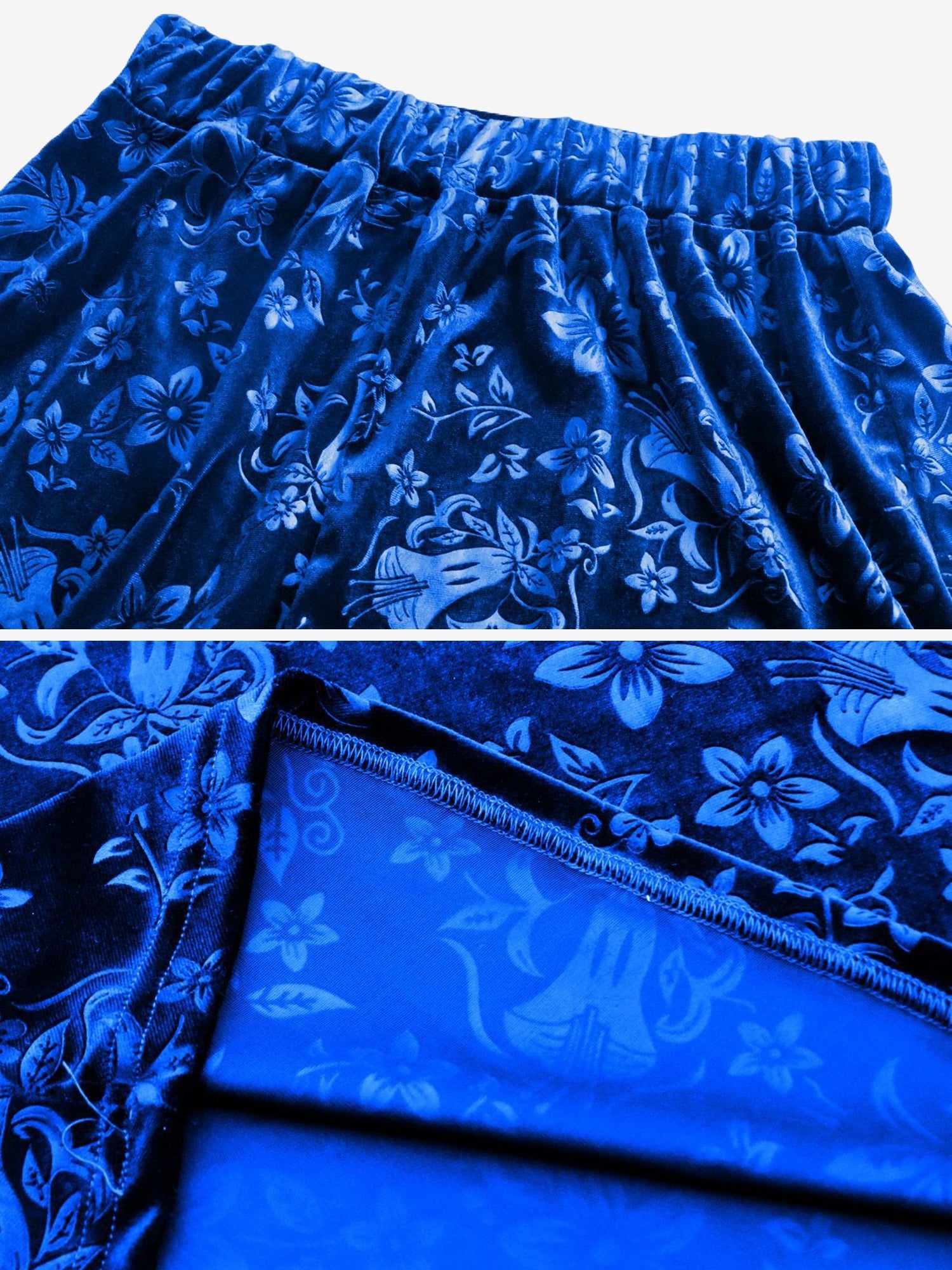 Velvet Floral Textured Elastic Waist Maxi A-Line Skirt