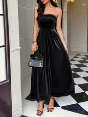 Strapless Velvet Backless Evening Gown Maxi Dress