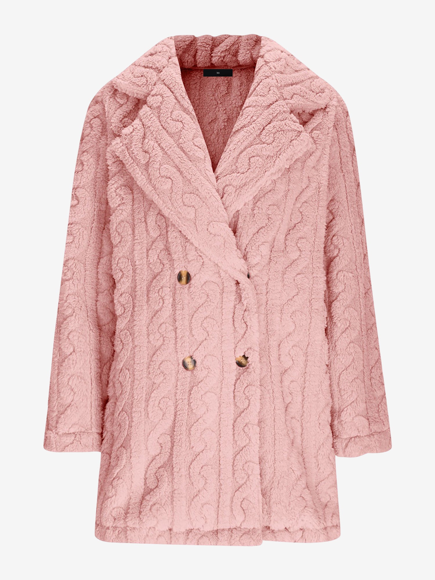 Notched Lapel Double-Breasted Mid-Length Faux Fur Jacket