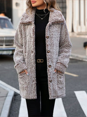 Loose Fit Collared Button Down Mid-Length Faux Fur Coat