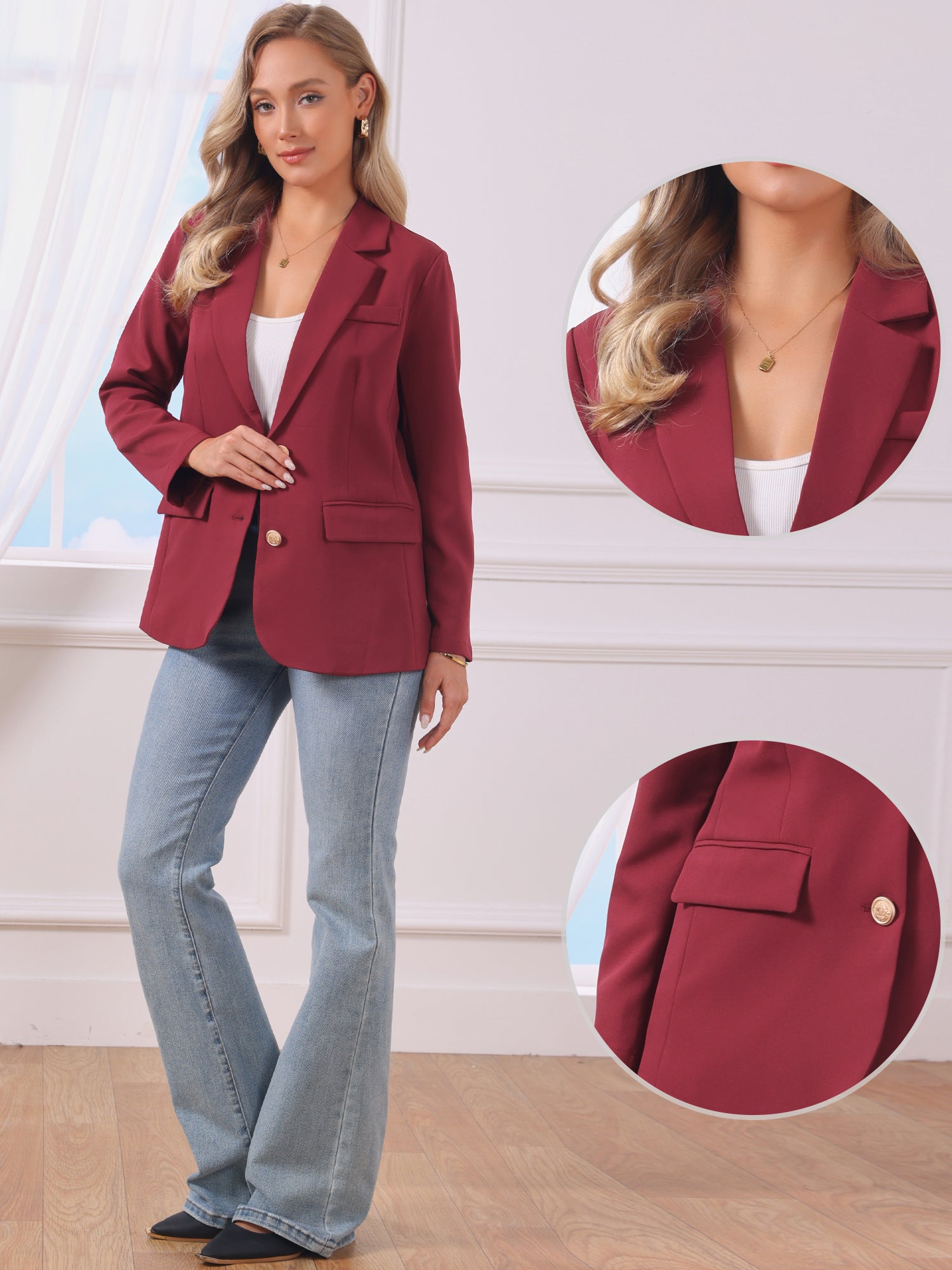 Notched Lapel Long Sleeve Single Breasted Work Blazer