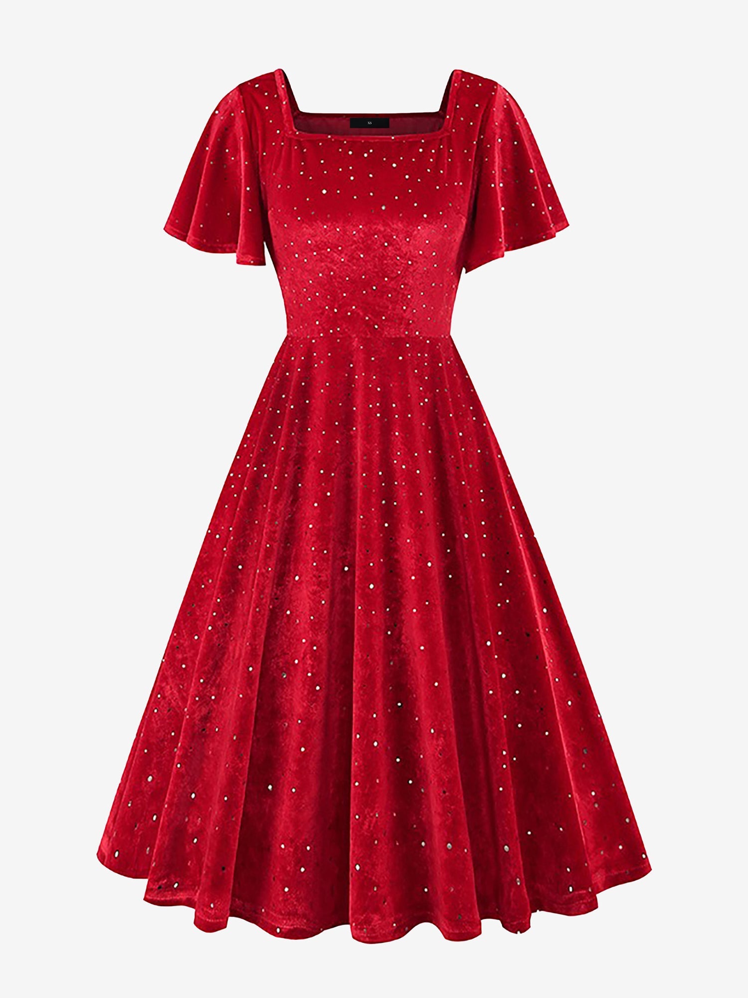 Vintage Velvet Flare Sleeves Square Neck Swing Dress