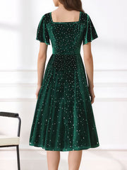 Vintage Velvet Flare Sleeves Square Neck Swing Dress