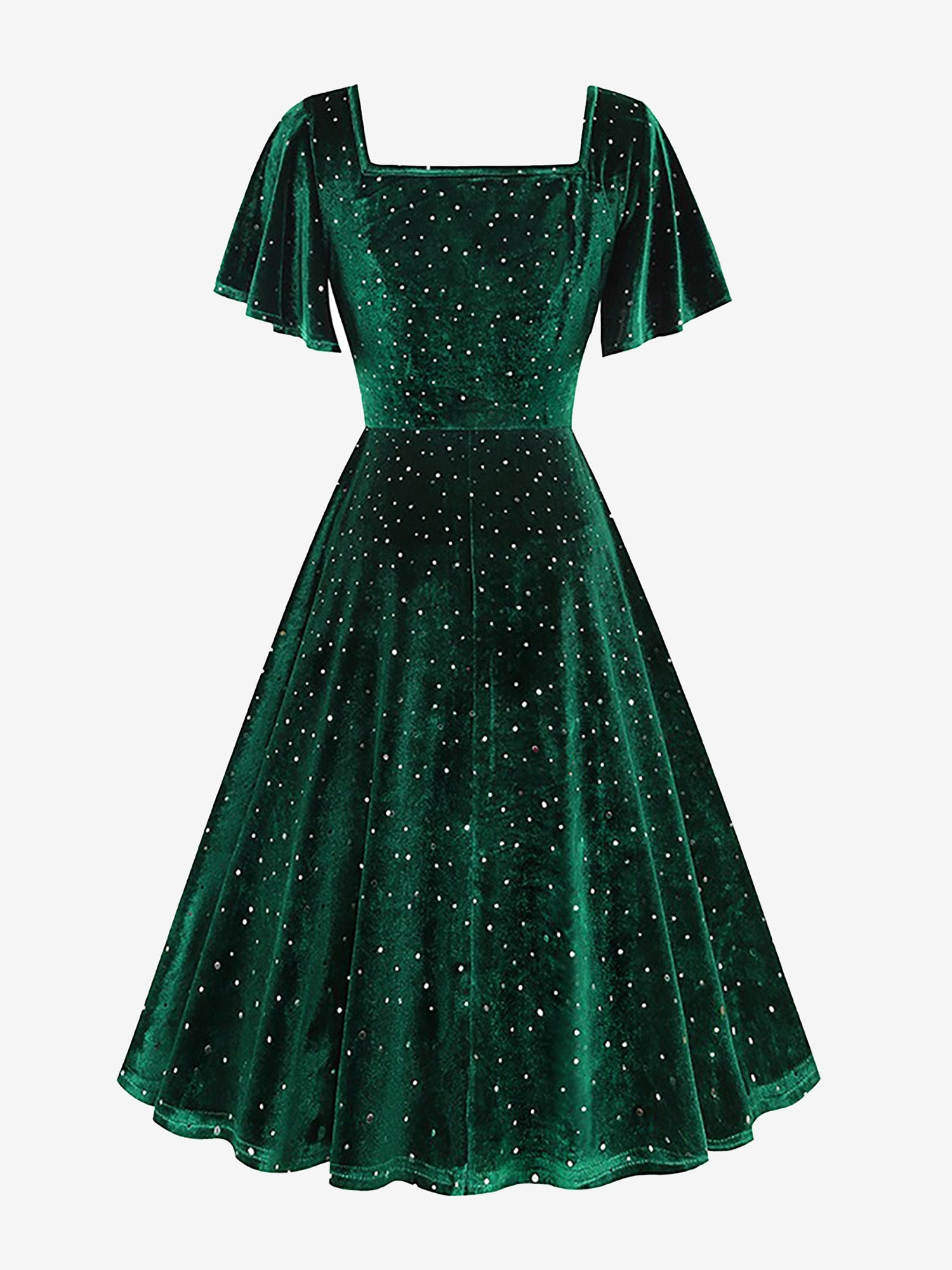 Vintage Velvet Flare Sleeves Square Neck Swing Dress