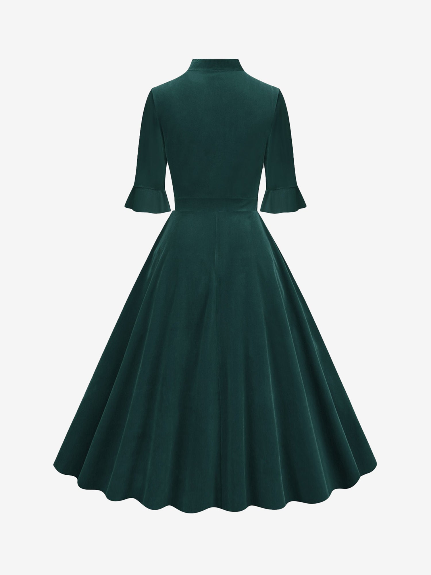 Vintage Velvet Ruffled Sleeves Bow Tie Midi Swing Dress