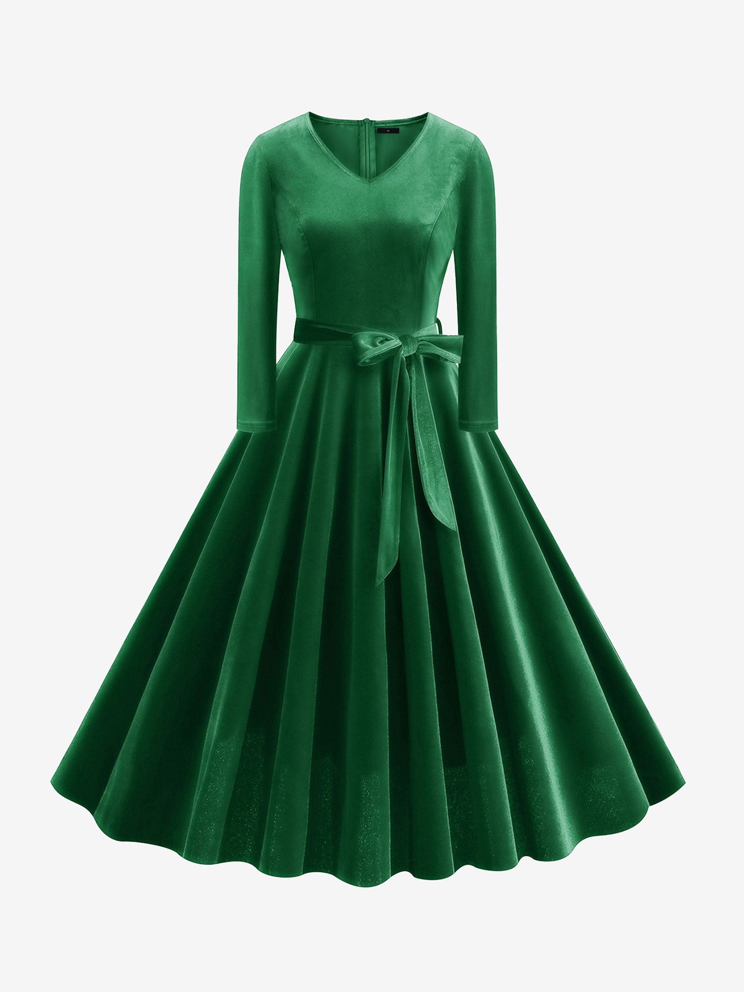 Christmas Velvet V Neck Long Sleeves Midi A-Line Dress
