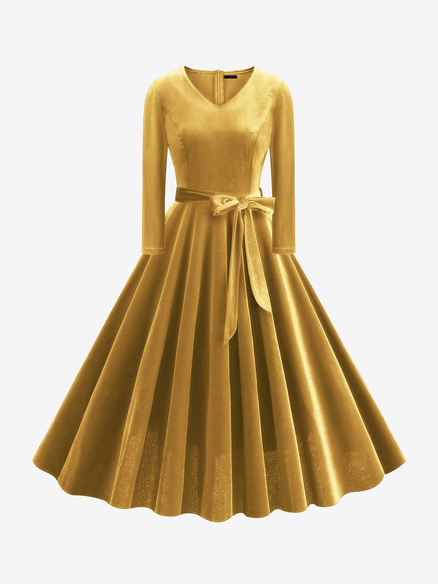 Christmas Velvet V Neck Long Sleeves Midi A-Line Dress