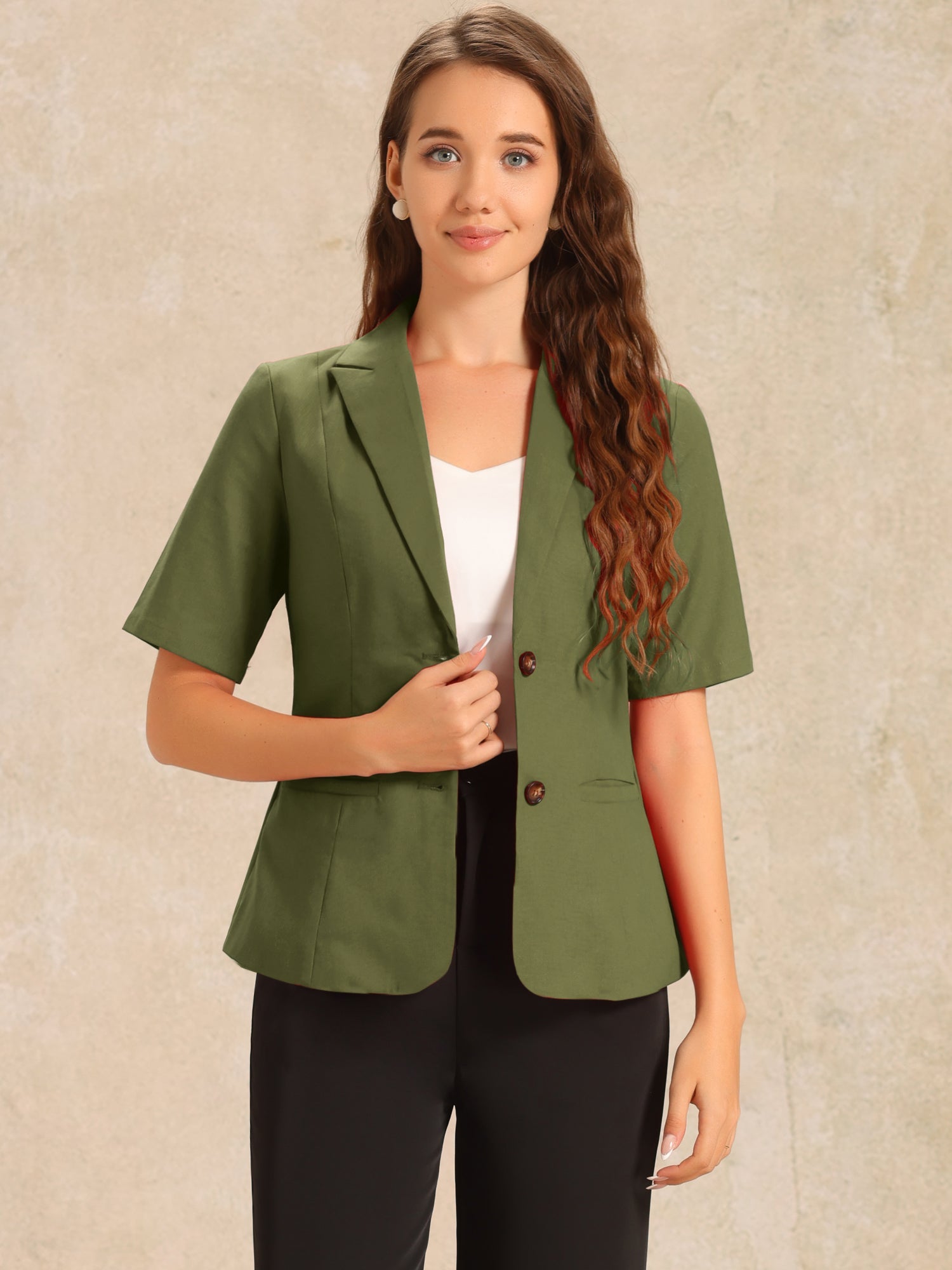 Cotton Linen Office Business Short Sleeve Notched Lapel Blazer Jacket