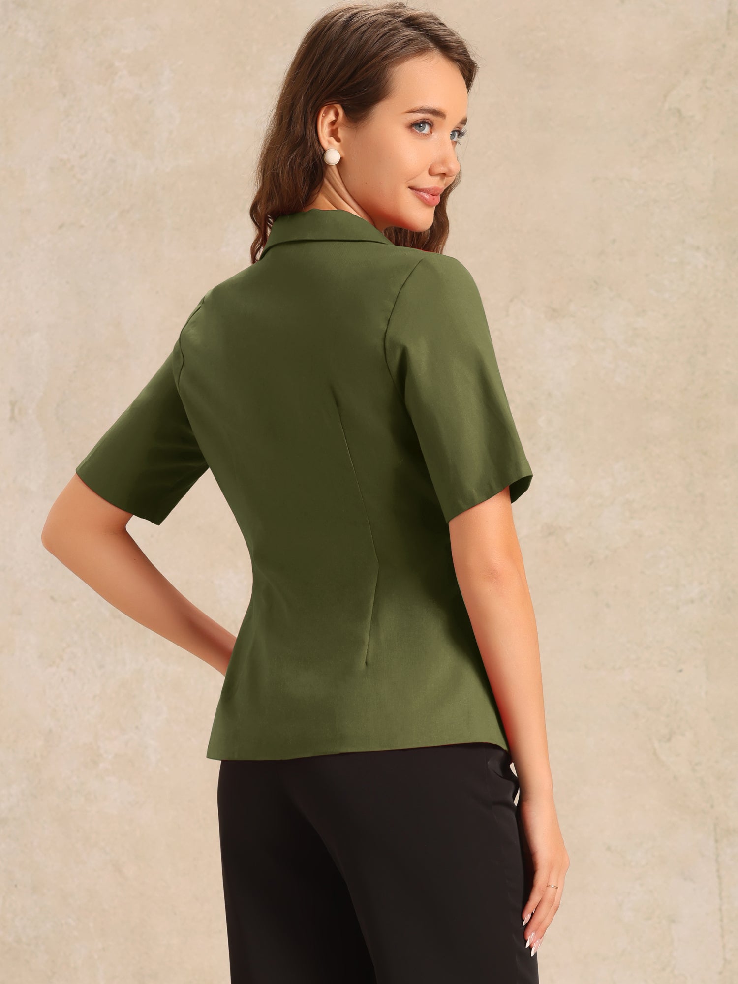 Cotton Linen Office Business Short Sleeve Notched Lapel Blazer Jacket