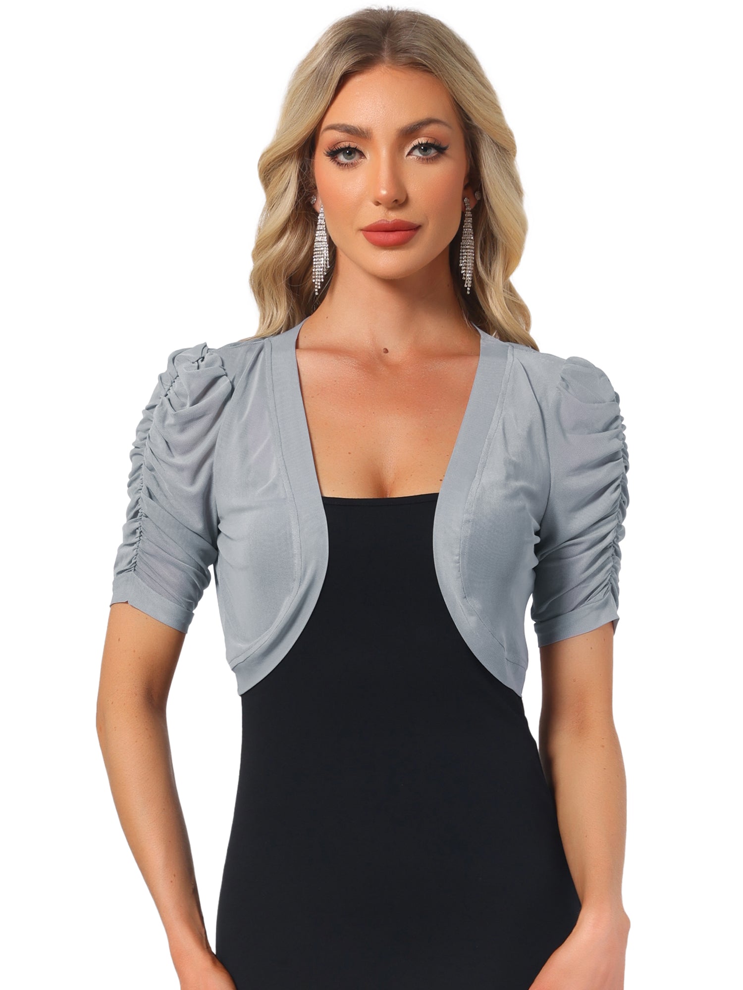 Short Sleeve Open Front Cropped Mesh Sheer Bolero Shrug