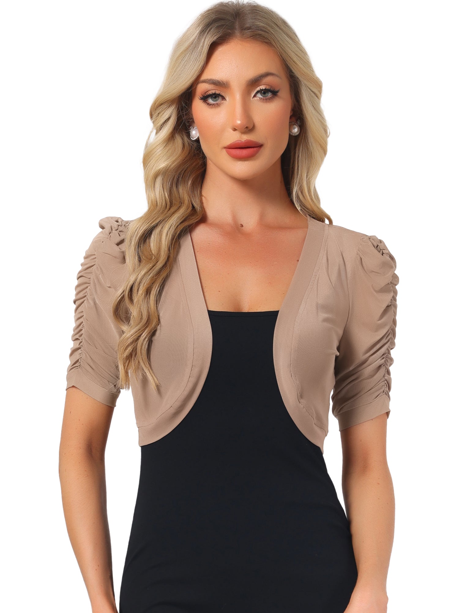 Short Sleeve Open Front Cropped Mesh Sheer Bolero Shrug