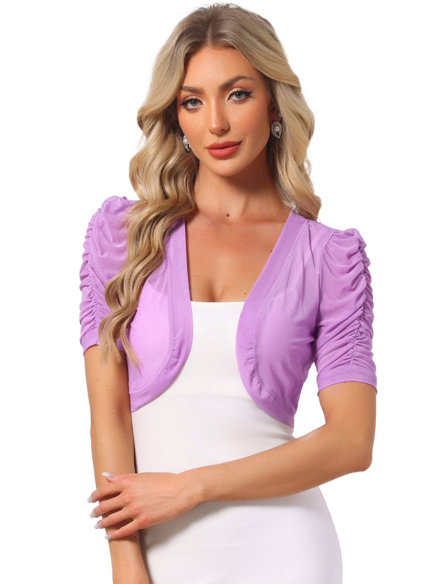 Short Sleeve Open Front Cropped Mesh Sheer Bolero Shrug