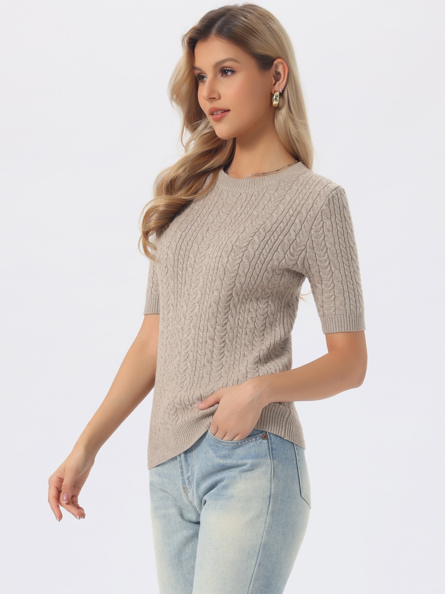 Short Sleeve Crew Neck Knit Casual Sweater Top