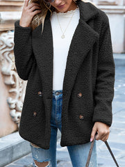 Notched Lapel Double Breasted Fleece Jacket