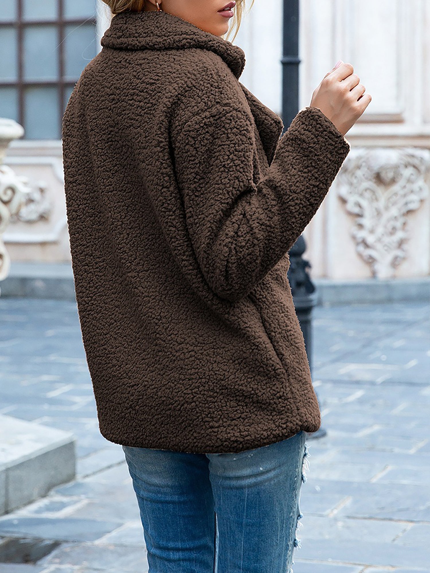 Notched Lapel Double Breasted Fleece Jacket